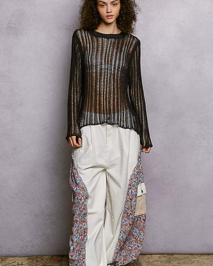 POL Openwork Round Neck Knit Cover Up - Sleekdenim.com