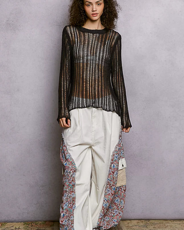 POL Openwork Round Neck Knit Cover Up - Sleekdenim.com
