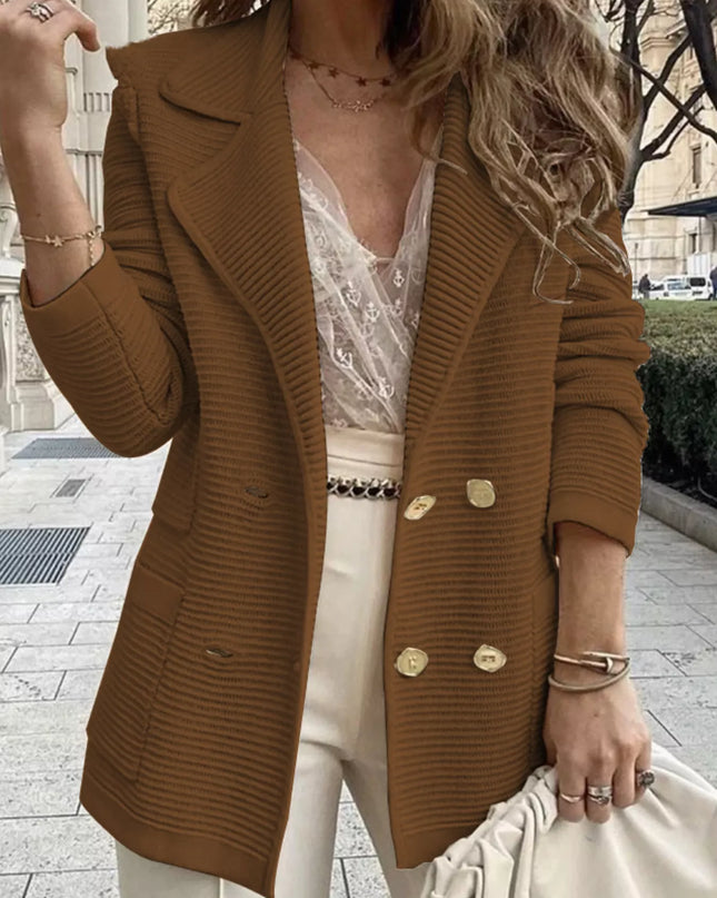 Texture Knit Double-Breasted Blazer - Sleekdenim.com