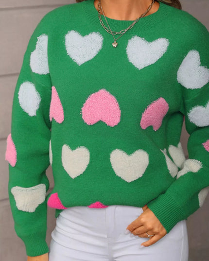 Valentine's Day Heart Pattern Fuzzy Knit Sweater - Sleekdenim.com