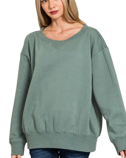 Zenana Fleece Boat Neck Sweatshirt - Sleekdenim.com