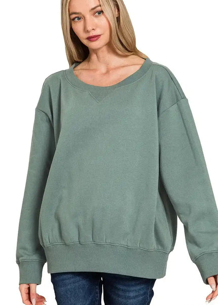 Zenana Fleece Boat Neck Sweatshirt - Sleekdenim.com