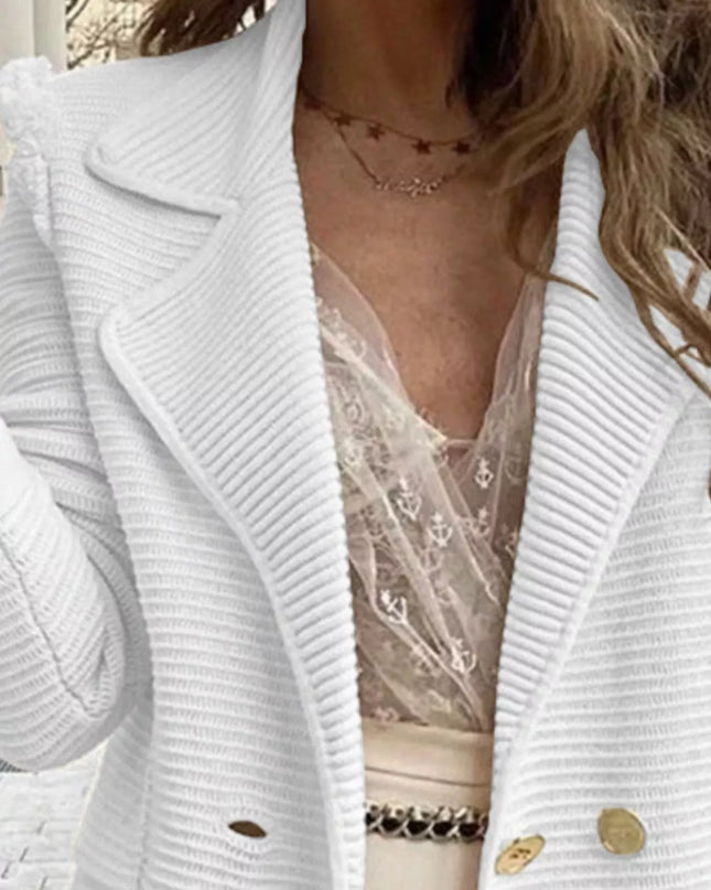 Texture Knit Double-Breasted Blazer - Sleekdenim.com