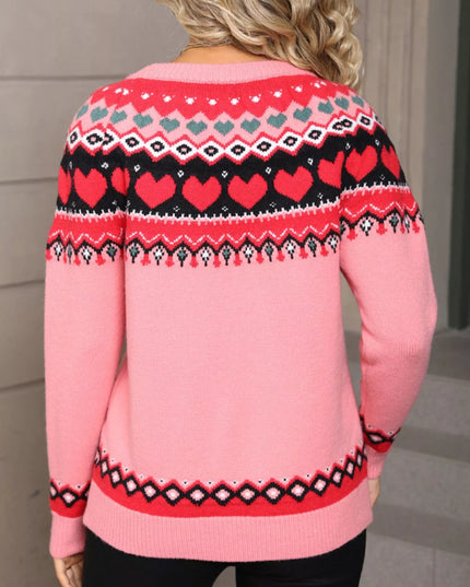 Valentine's Day Heart Pattern Knitted Sweater - Sleekdenim.com