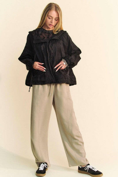 Davi & Dani Drawstring Wide Leg Sweatpants Khaki