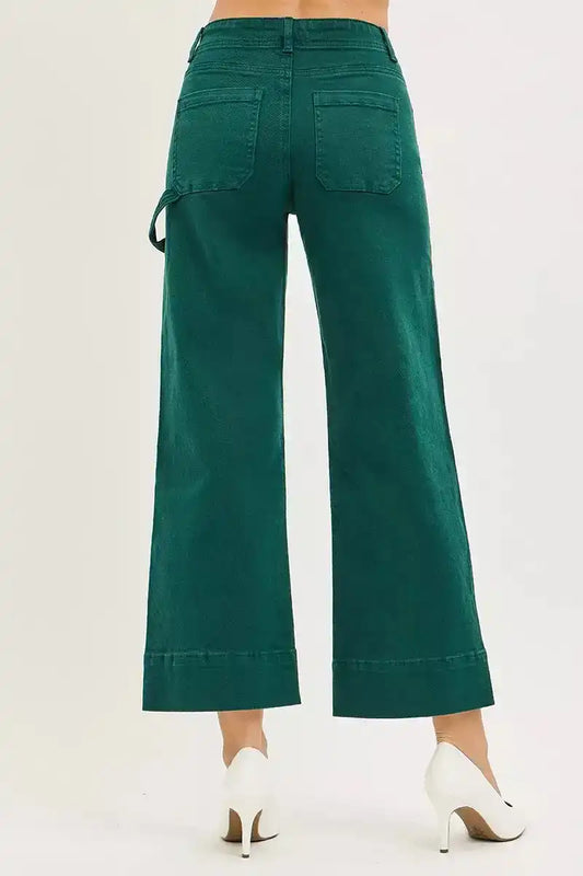 RISEN Tummy Control High Rise Crop Wide No Waist Band Pants PWC21043 - Sleekdenim.com