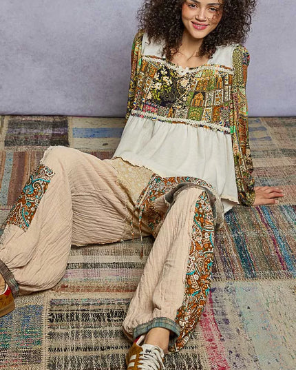 POL Balloon Sleeve Peplum Blouse with Trim Detail - Sleekdenim.com