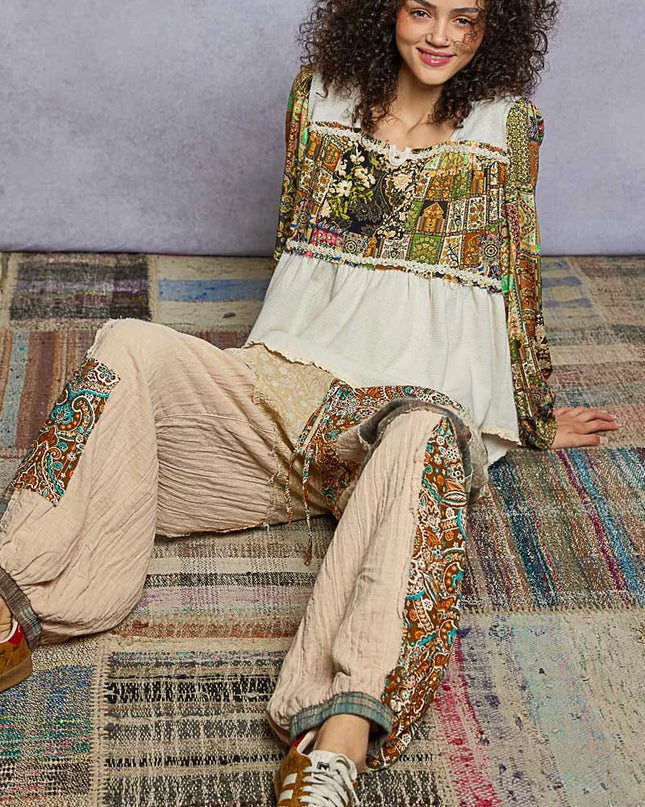 POL Balloon Sleeve Peplum Blouse with Trim Detail - Sleekdenim.com