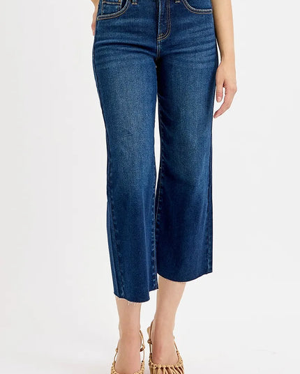 RISEN Full Size Tummy Control High Rise Crop Wide Jeans Plus Size - Sleekdenim.com