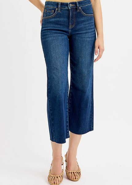 RISEN Full Size Tummy Control High Rise Crop Wide Jeans Plus Size - Sleekdenim.com