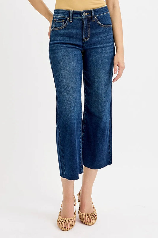 RISEN Full Size Tummy Control High Rise Crop Wide Jeans Plus Size - Sleekdenim.com