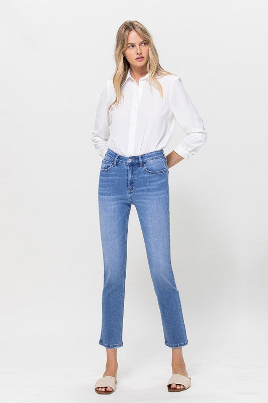 High Rise Stretch Crop Slim Straight | Sleekdenim.com