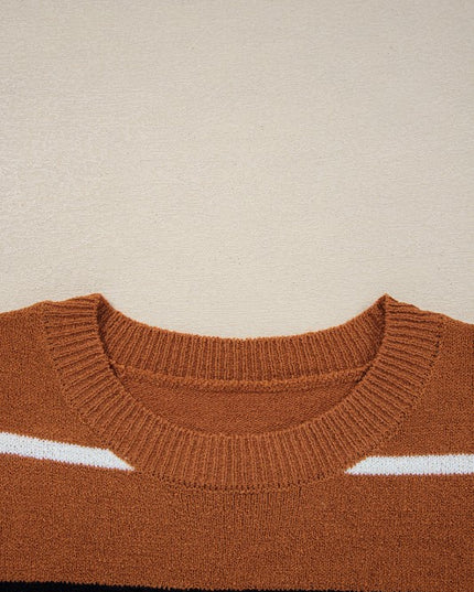 Stripe Ribbed Trim Drop Shoulder Sweater - Sleekdenim.com