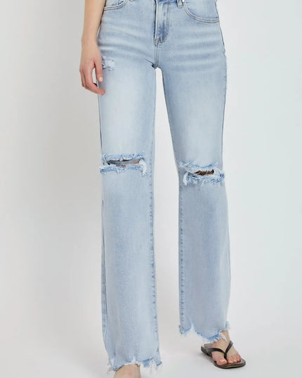 RISEN Full Size High Rise Distressed Wide Leg Jeans - Sleekdenim.com