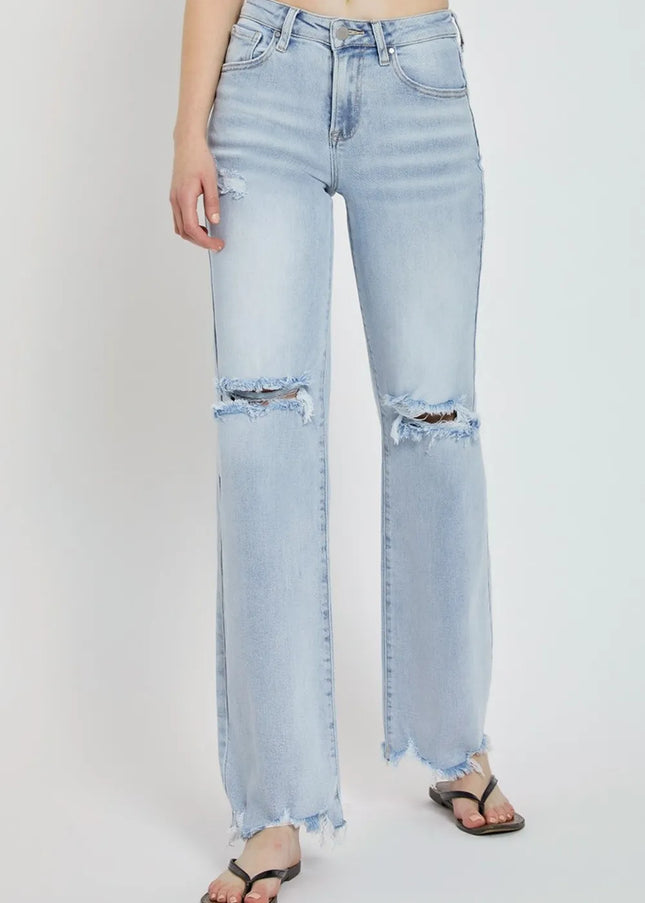 RISEN Full Size High Rise Distressed Wide Leg Jeans - Sleekdenim.com