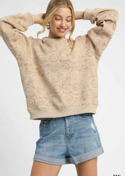 Umgee Coin Stamp Print Sweatshirt - Sleekdenim.com