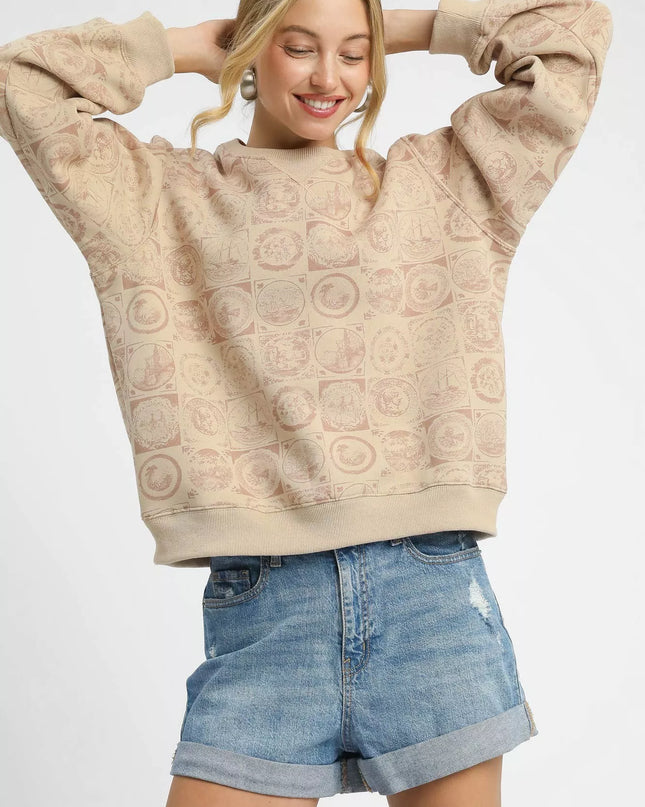Umgee Coin Stamp Print Sweatshirt - Sleekdenim.com