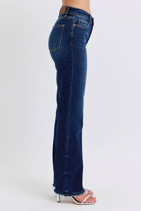 Judy Blue Full Size Raw Hem Straight Leg Jeans | Sleekdenim.com