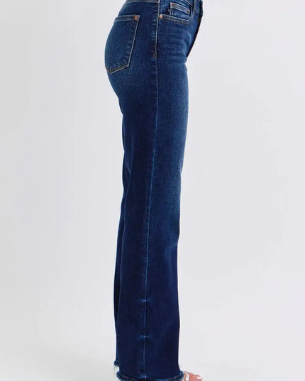 Judy Blue Full Size Raw Hem Straight Leg Jeans - Sleekdenim.com