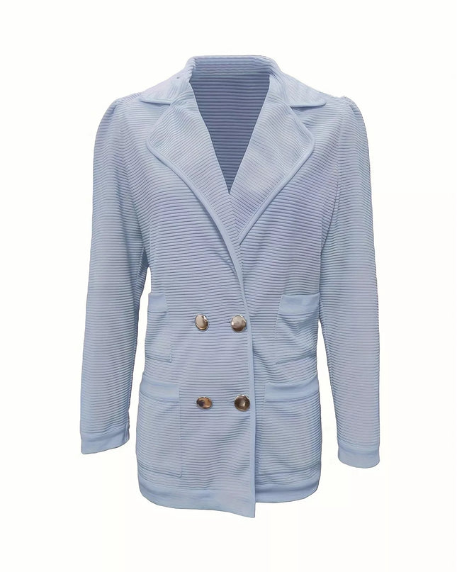 Texture Knit Double-Breasted Blazer - Sleekdenim.com