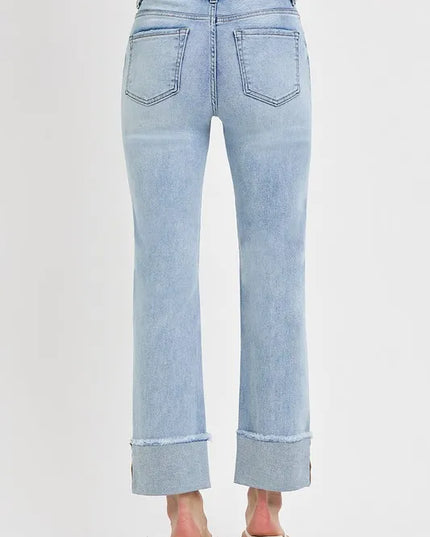 RISEN High Rise Straight Cuffed Relaxed Jeans - Sleekdenim.com