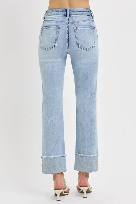 RISEN High Rise Straight Cuffed Relaxed Jeans - Sleekdenim.com