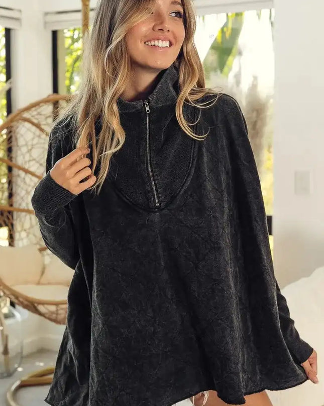 BiBi Vintage Washed Quilted Half Zip Top - Sleekdenim.com