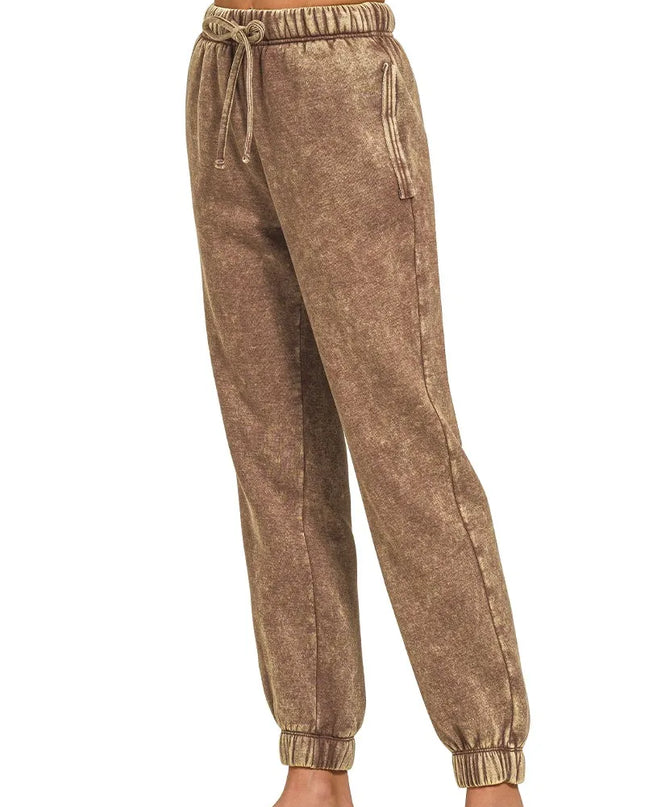 Zenana Acid Wash Fleece Sweatpants with Pockets - Sleekdenim.com