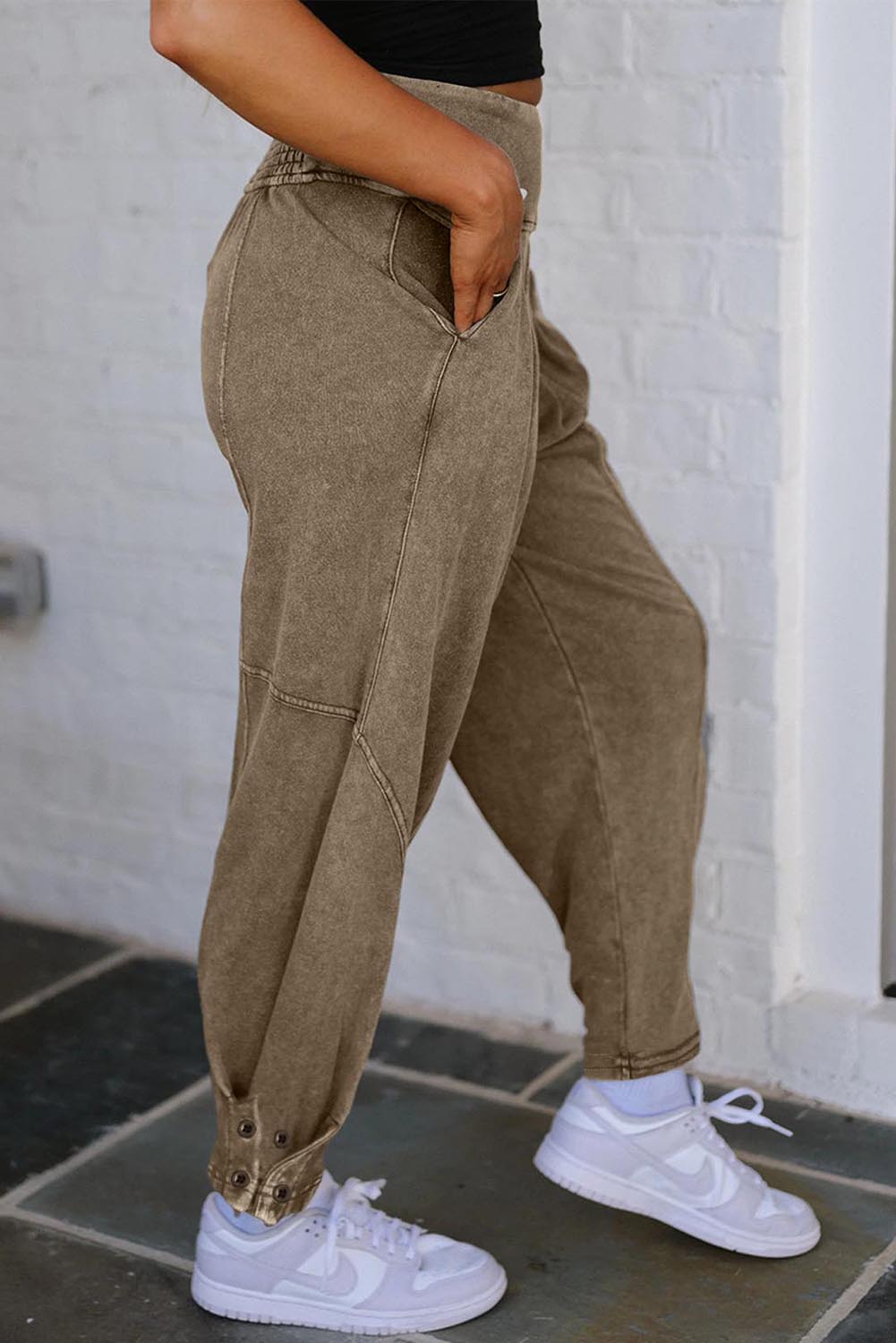 Medium Grey Mineral Wash Jogger Style High Waist Pants - Sleekdenim.com