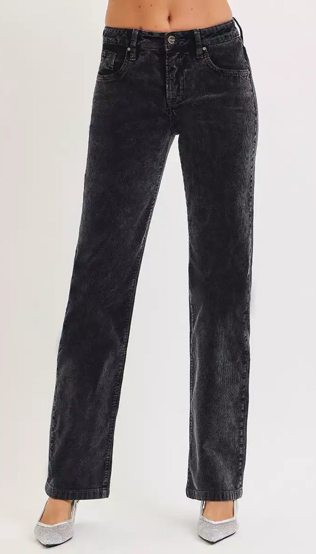 RISEN Tummy Control Mid Rise Straight Leg Corduroy Pants - Sleekdenim.com