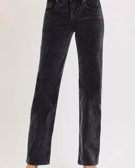 RISEN Tummy Control Mid Rise Straight Leg Corduroy Pants - Sleekdenim.com