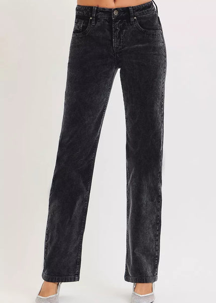 RISEN Tummy Control Mid Rise Straight Leg Corduroy Pants - Sleekdenim.com