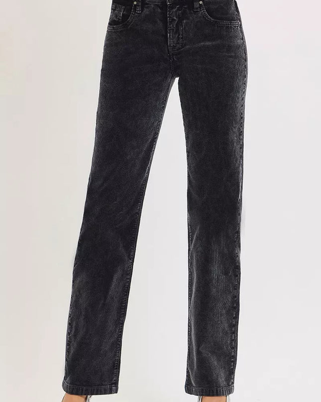 RISEN Tummy Control Mid Rise Straight Leg Corduroy Pants - Sleekdenim.com