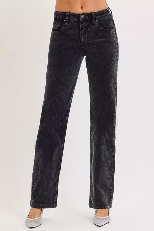 RISEN Tummy Control Mid Rise Straight Leg Corduroy Pants - Sleekdenim.com