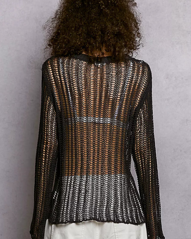 POL Openwork Round Neck Knit Cover Up - Sleekdenim.com