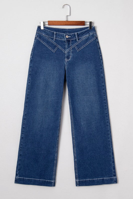 Denim Stitch High-Waist Cuff Jeans - Sleekdenim.com