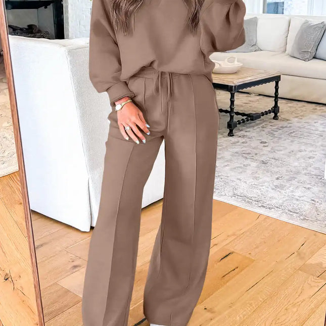 Polo Collar V Neck Pullover and Drawstring Sweatpants Set - Sleekdenim.com