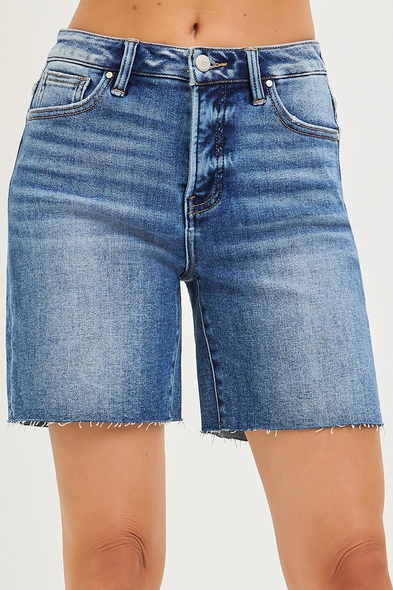 RISEN Tummy Control High Rise Raw Cut Hem Jorts
