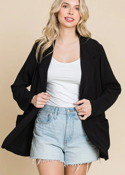 Culture Code One Button Long Sleeve Blazer with Pockets - Sleekdenim.com