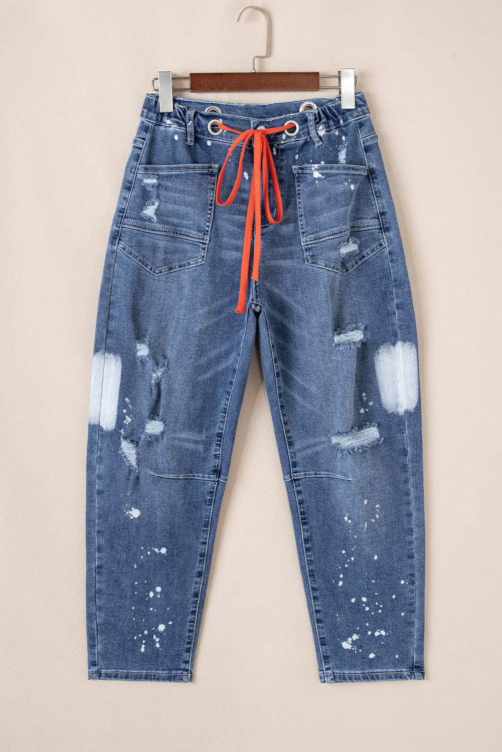 Ashleigh Blue Ripped Splattering Paint Cropped Straight Jeans - Sleekdenim.com