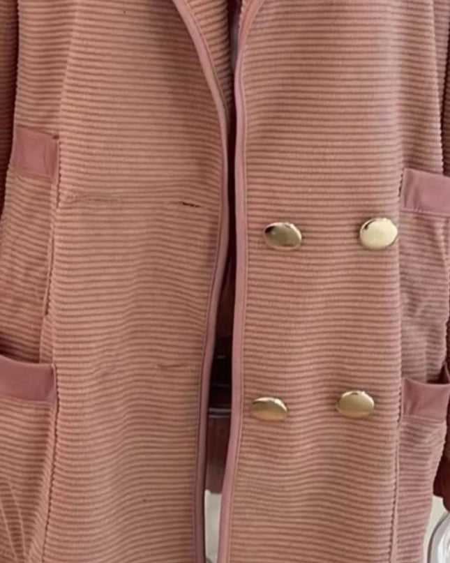 Texture Knit Double-Breasted Blazer - Sleekdenim.com