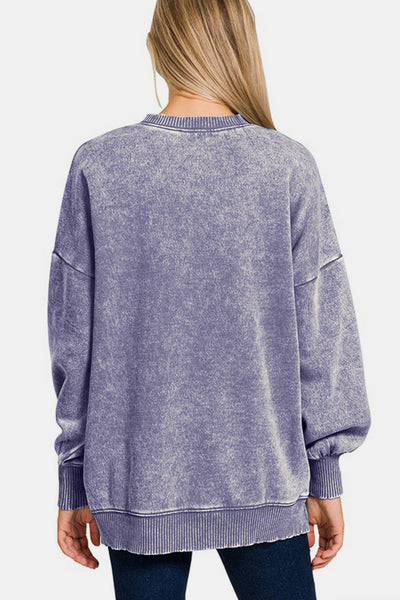 Zenana High-Low Acid Wash Fleece Sweatshirt - Sleekdenim.com