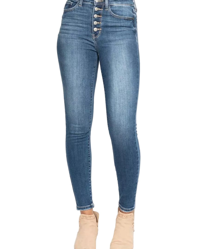 Judy Blue Full Size High Rise Button Fly Skinny Jeans Plus Size - Sleekdenim.com