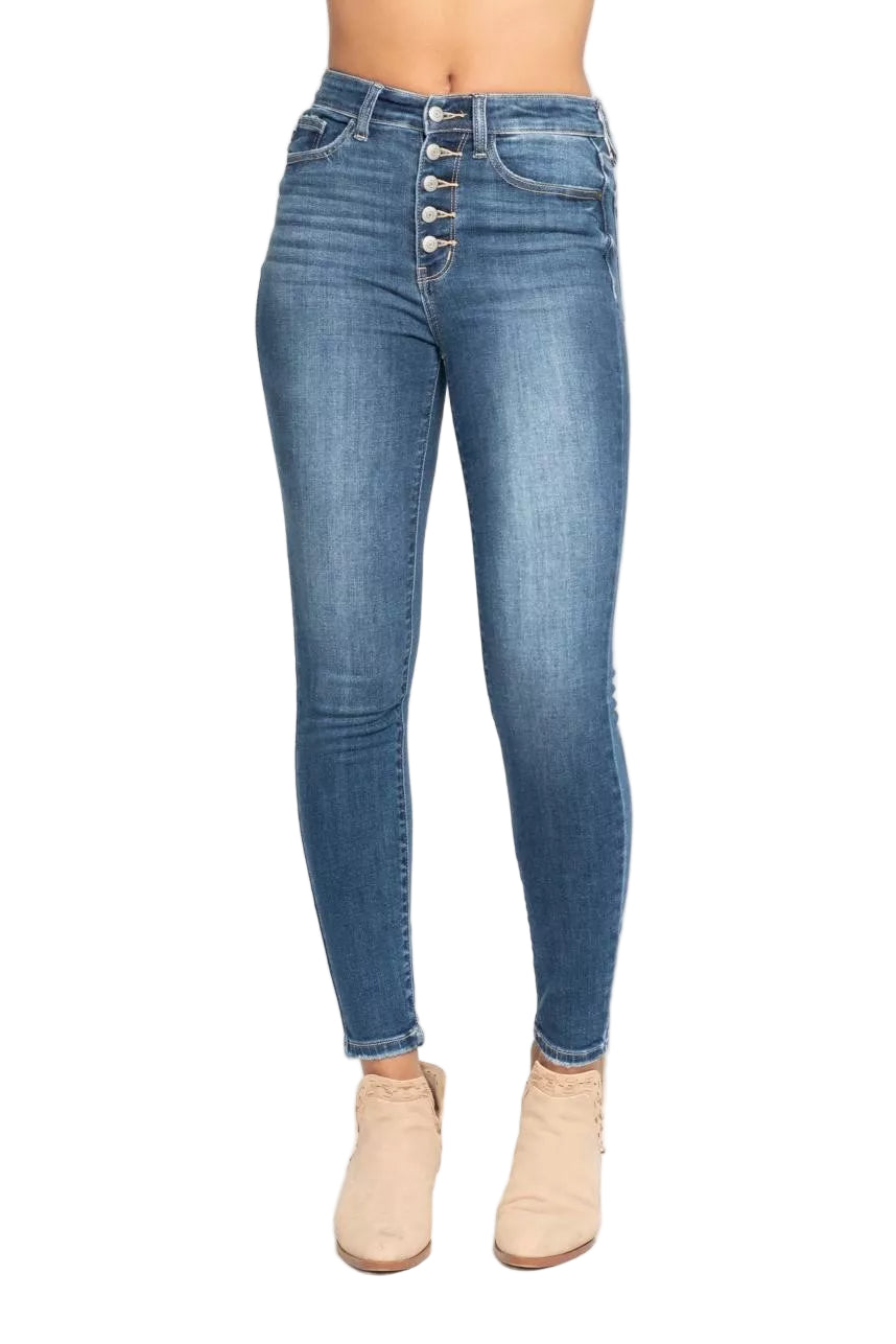 Judy Blue Full Size High Rise Button Fly Skinny Jeans Plus Size - Sleekdenim.com