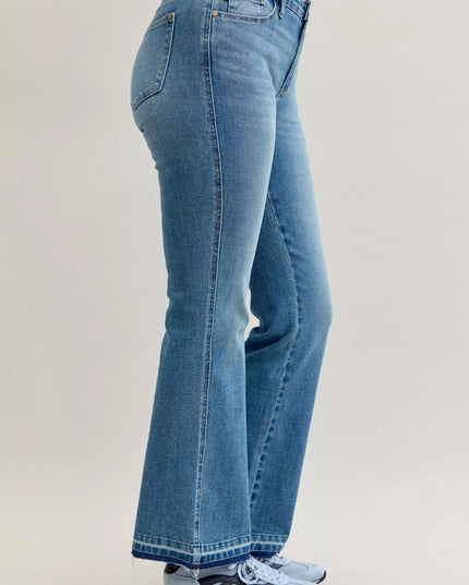 Judy Blue Full Size Mid Rise Slim Bootcut Tummy Control Release Hem Jeans Plus Size - Sleekdenim.com