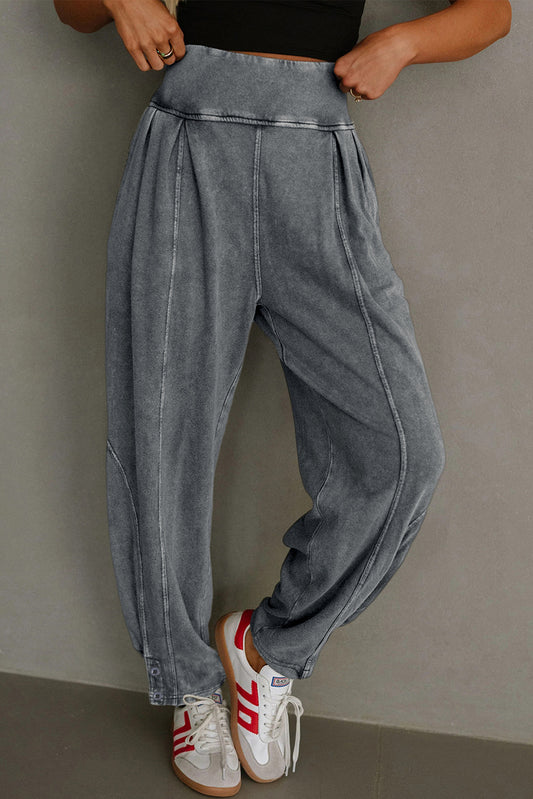 Medium Grey Mineral Wash Jogger Style High Waist Pants - Sleekdenim.com