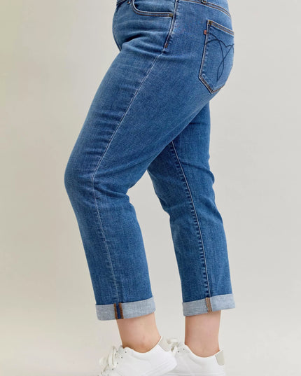 Judy Blue Full Size Mid Rise BF Classic Cuffed Jeans Plus Size - Sleekdenim.com