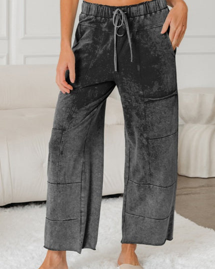 Mineral Wash High Waist Raw Hem Pants - Sleekdenim.com