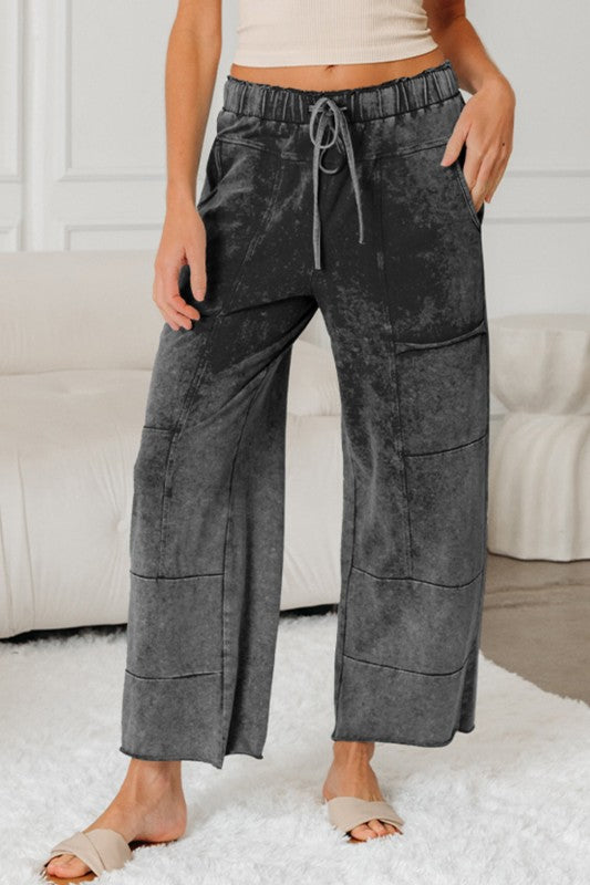 Mineral Wash High Waist Raw Hem Pants - Sleekdenim.com