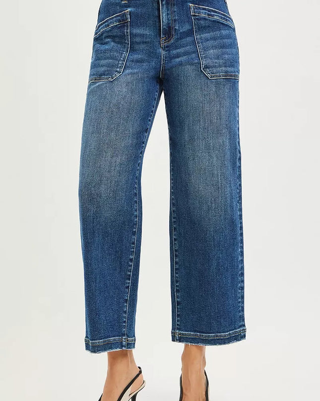 RISEN Slouchy Cropped Baggy Jeans with Front Patch Pocket - Sleekdenim.com